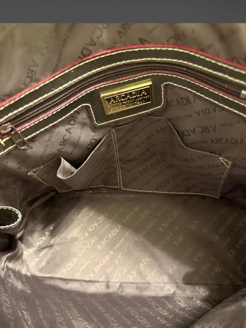 Arcadia Made in Italy Genuine Patent Leather Dome Satchel Handbag Metallic Gold